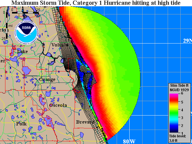 Central Florida Cat 1 Storm Surge Map