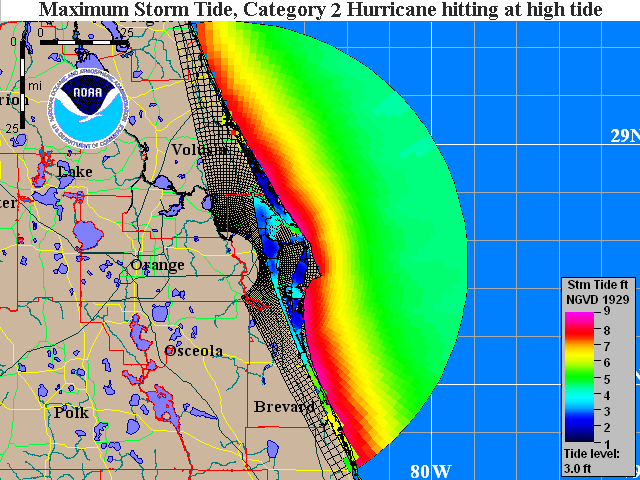 Central Florida Cat 2 Storm Surge Map