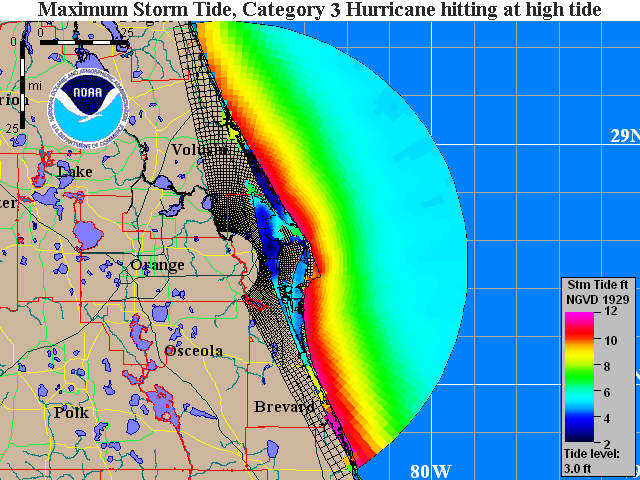 Central Florida Cat 3 Storm Surge Map