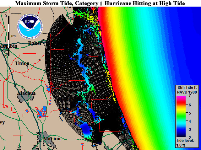 North Florida Cat 1 Storm Surge Map