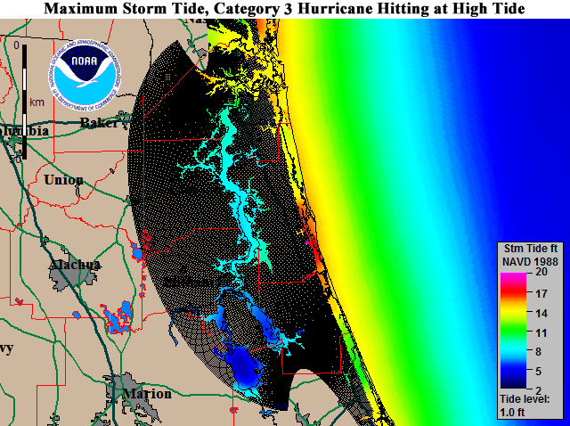 North Florida Cat 3 Storm Surge Map